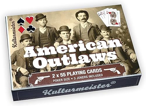Kulturmeister - Forajidos americanos: cartas de póquer de dos barajas - Tema occidental vintage, vaquero único y naipes del salvaje oeste para