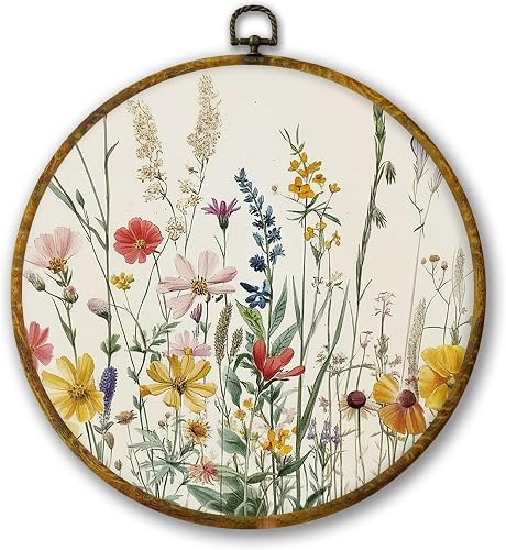 Mcehtle Boho Floral Botanical Wall Art Decor, Neutral Wildflower Flower Framed C