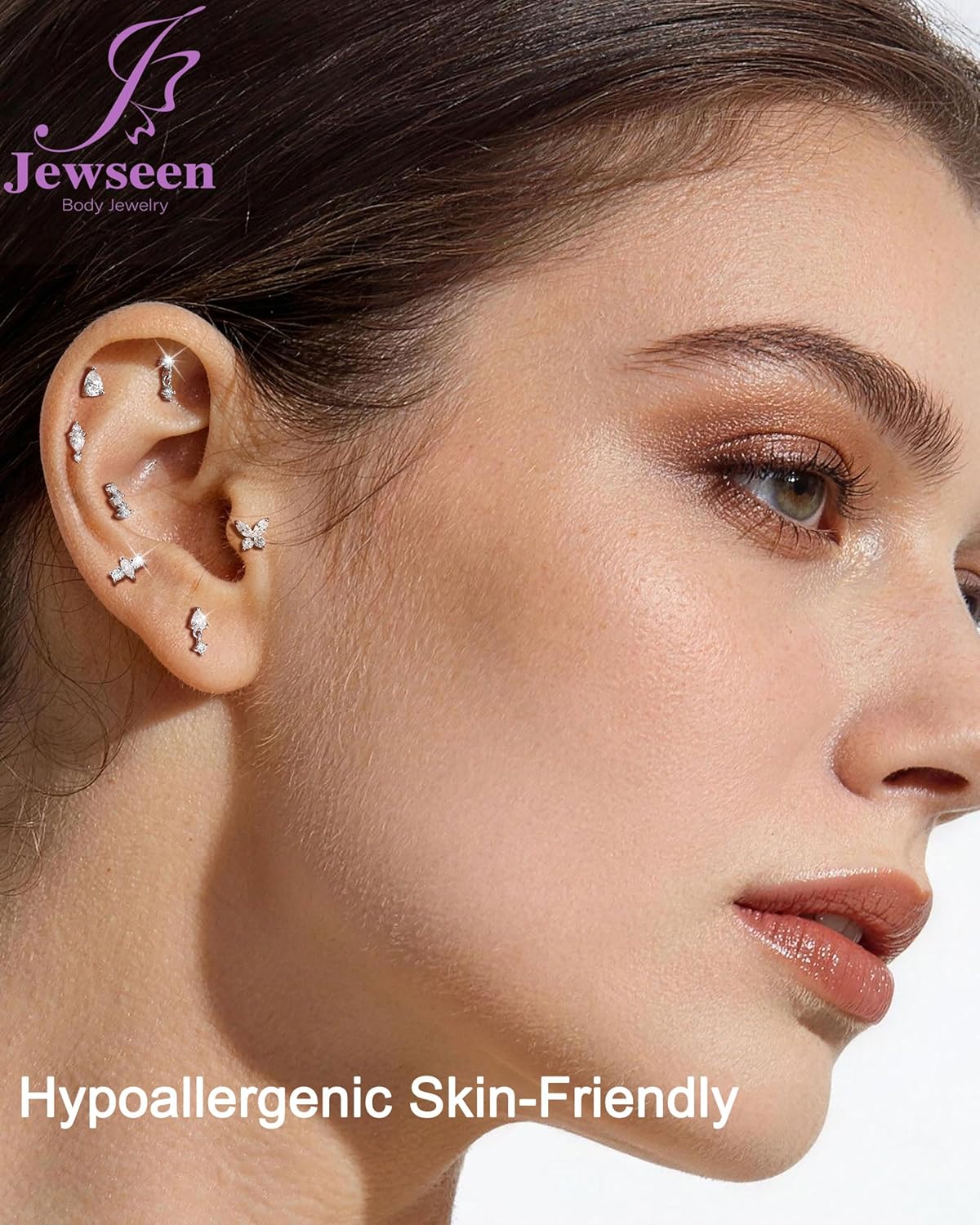 Jewseen GRA Moissanite Stud Earrings 925 Sterling Silver Set Hypoallergenic 16G 6mm Lengthened Internal Threaded Cartilage Helix Conch Lobe Fine Piercing Jewelry-ULTIMATE COLLECTION
