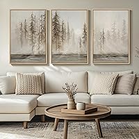 Cuspin Framed 3-Piece Pastel Grunge Forest Wall Art Set - Large 24x36 Abstract Canvas Prints, Modern Nordic Decor for Living Room & Office