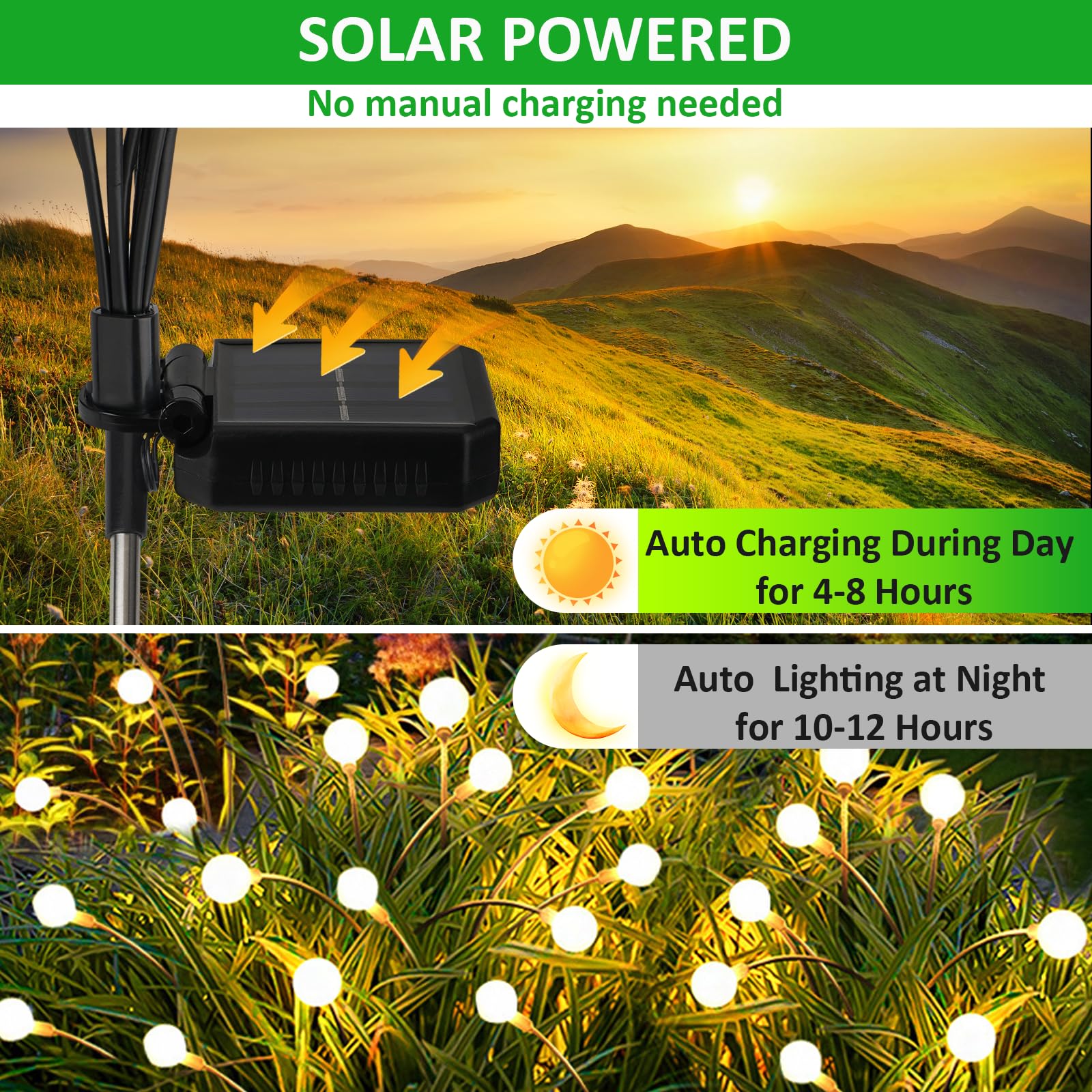 FIFlying Lampade solari per esterni da giardino, 6 pezzi 8 LED lucciole luci solari per esterni, nuove altezze opzionali, 8 modalità, luce lucciola, IP65, impermeabili, per pathway Yard Patio, YHC008