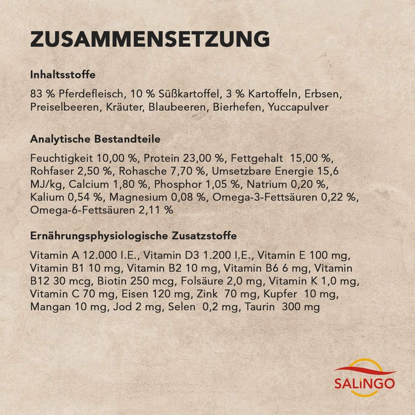 SALiNGO Premium Hundefutter Trocken 15kg Getreidefrei mit 83% Fleischanteil - Hypoallergenes Trockenfutter für Hunde, Hundetrockenfutter 15kg, Pferd & Süßkartoffel, Single Protein - Made in Germany