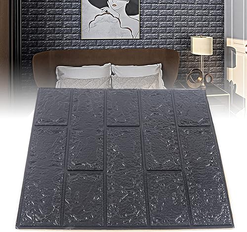 Paneles de pared 3D, paneles de pared negros, 10 unidades de azulejos suaves 3D, adhesivo de pared de ladrillo autoadhesivo de espuma, decoración