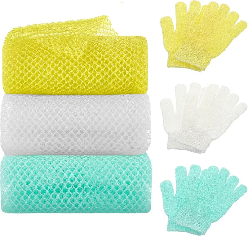 WSICSE Conjunto com 3 esponjas de rede africana e 3 pares de luvas esfoliantes