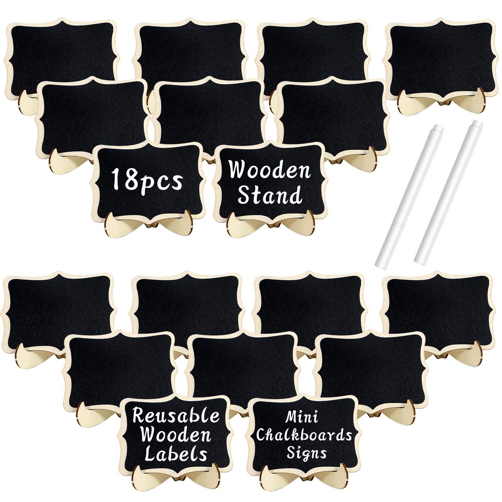 18 Pcs Mini Chalkboards Signs with Easel Stand Mini Wooden Chalkboard Signs with 2 Chalk Markers Small Rectangle Chalkboards Blackboard for Food Labels Wedding Signs Place Cards Event Decorations