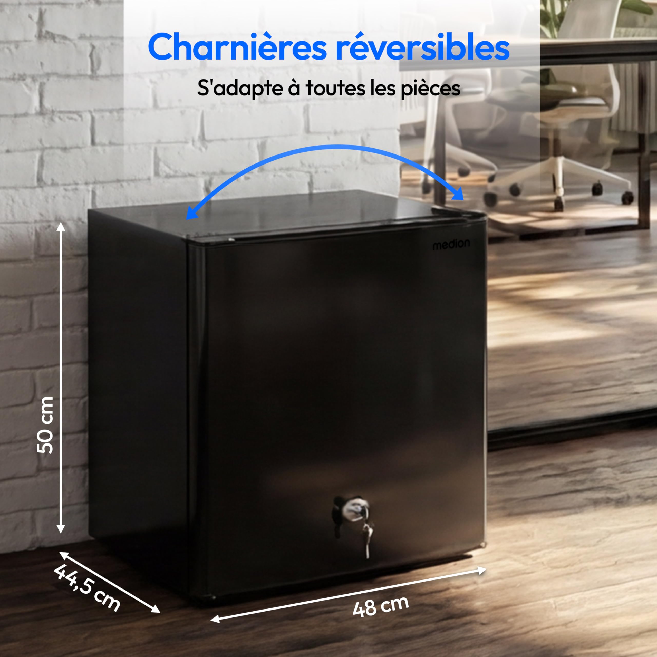 MEDION Mini réfrigérateur 42 L avec compartiment congélateur, silencieux, porte réversible, MD 370001