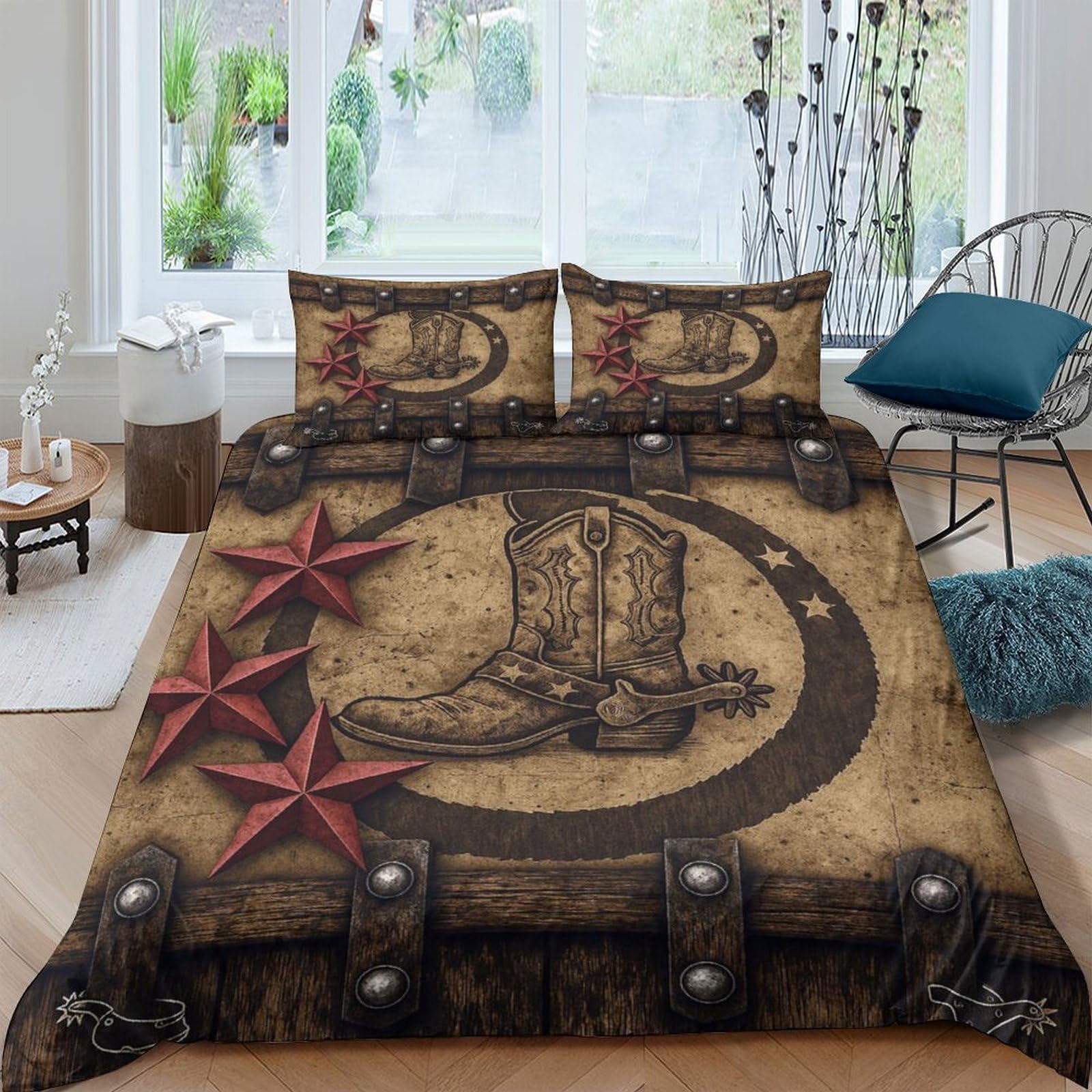 Ctjqhvkz Style-5 3D Printed Cowboy Boots Fitted Sheet Microfiber Retro Western Star Mattress Cover For Bedroom Guest Room Easy Care Single（135X200cm）