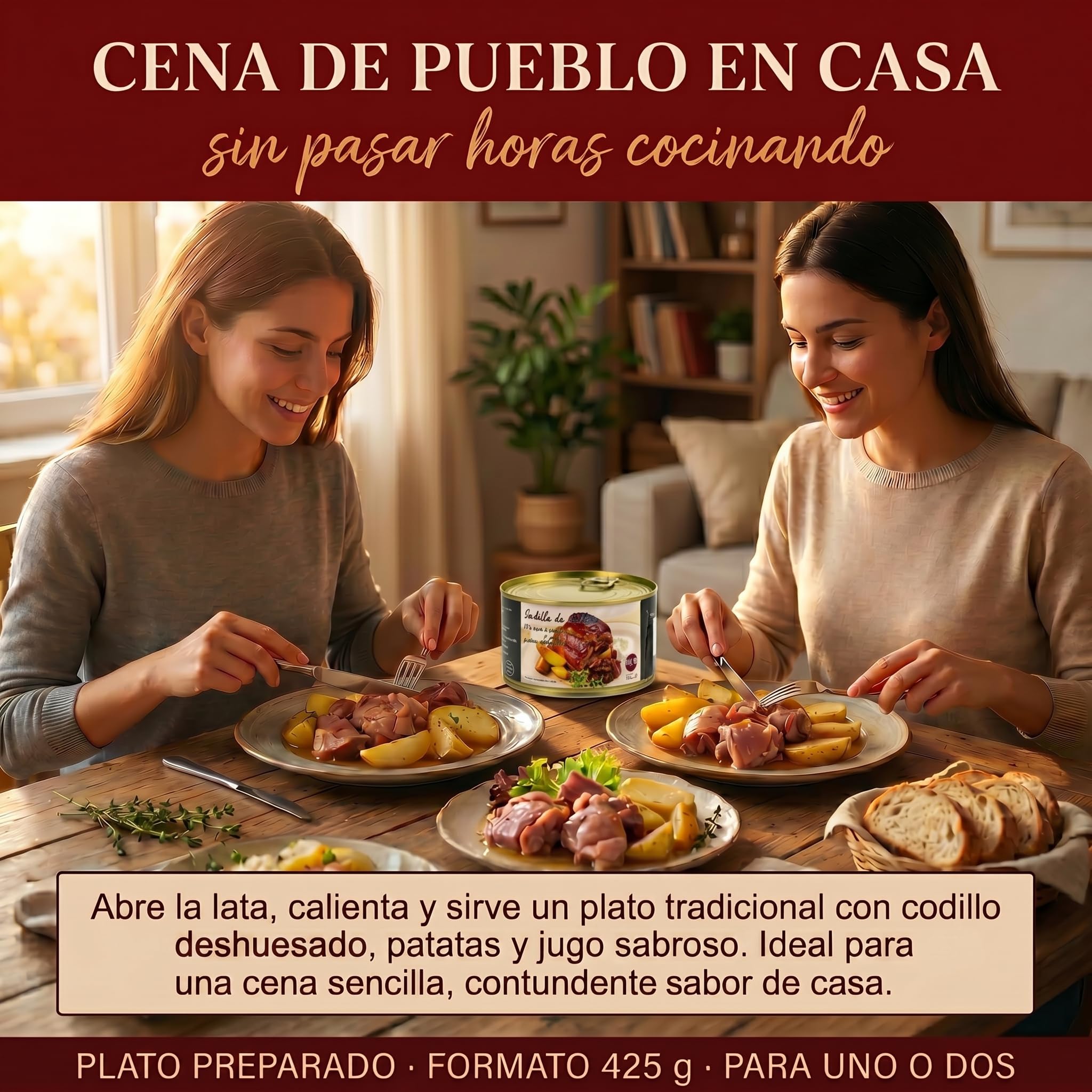 POLGRI Codillo de Cerdo en su Jugo Deshuesado con Patatas Lata 425 g Conserva Carne Cocinada Receta Manchega