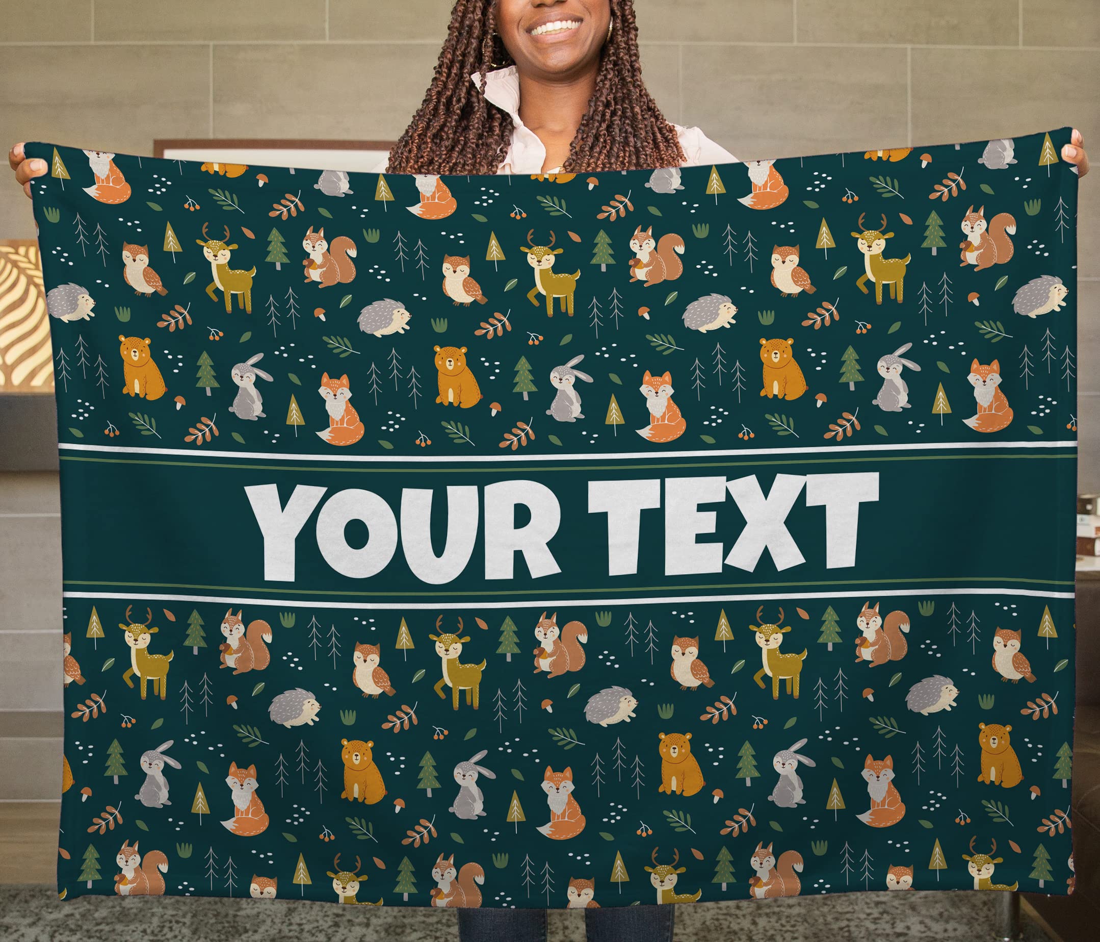 Woodland Animal Kids Throw Blanket - Custom Personalized Fleece, 50x60 in