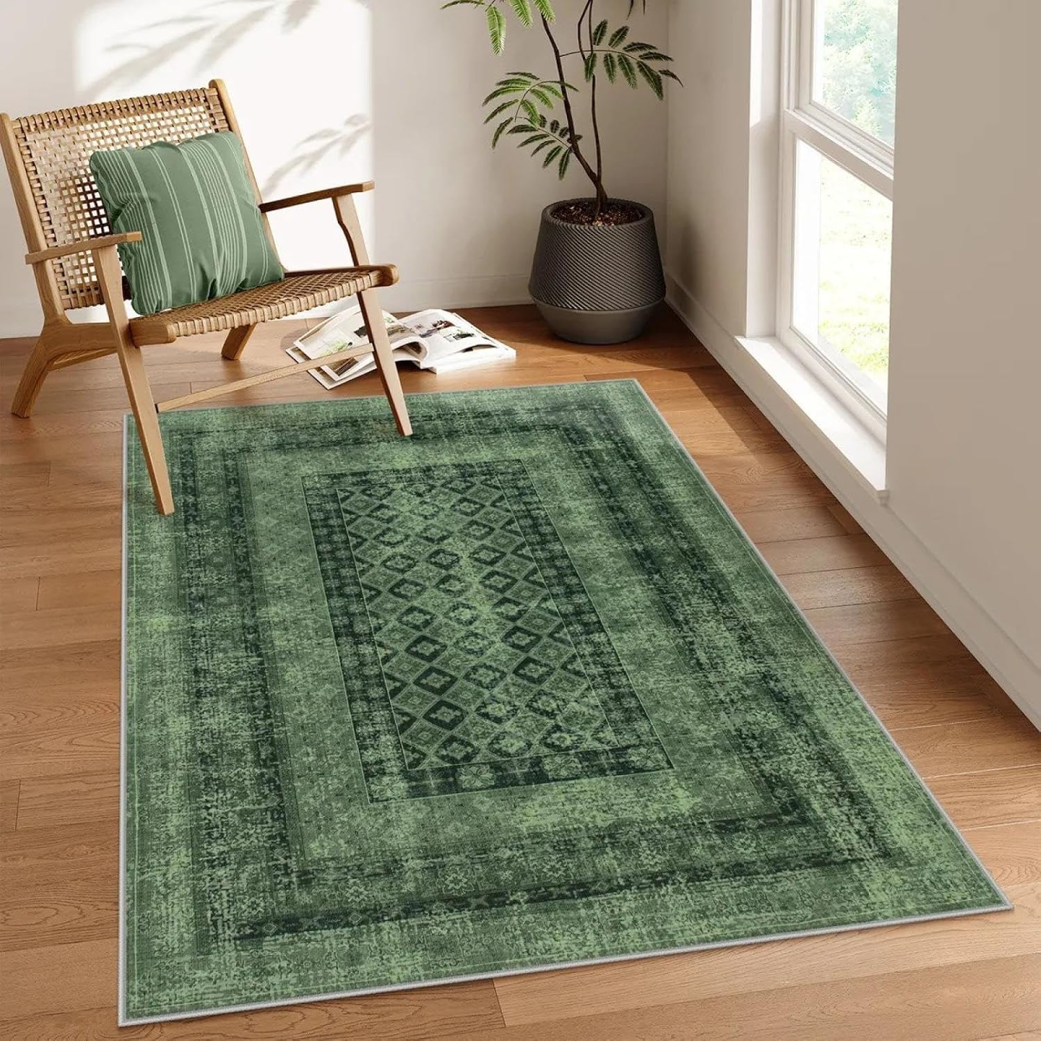 Daisy Washable Vintage Farmhouse Distressed Green Rug Rooms Stylish and Comfortable Rugs(120x160cm/1)