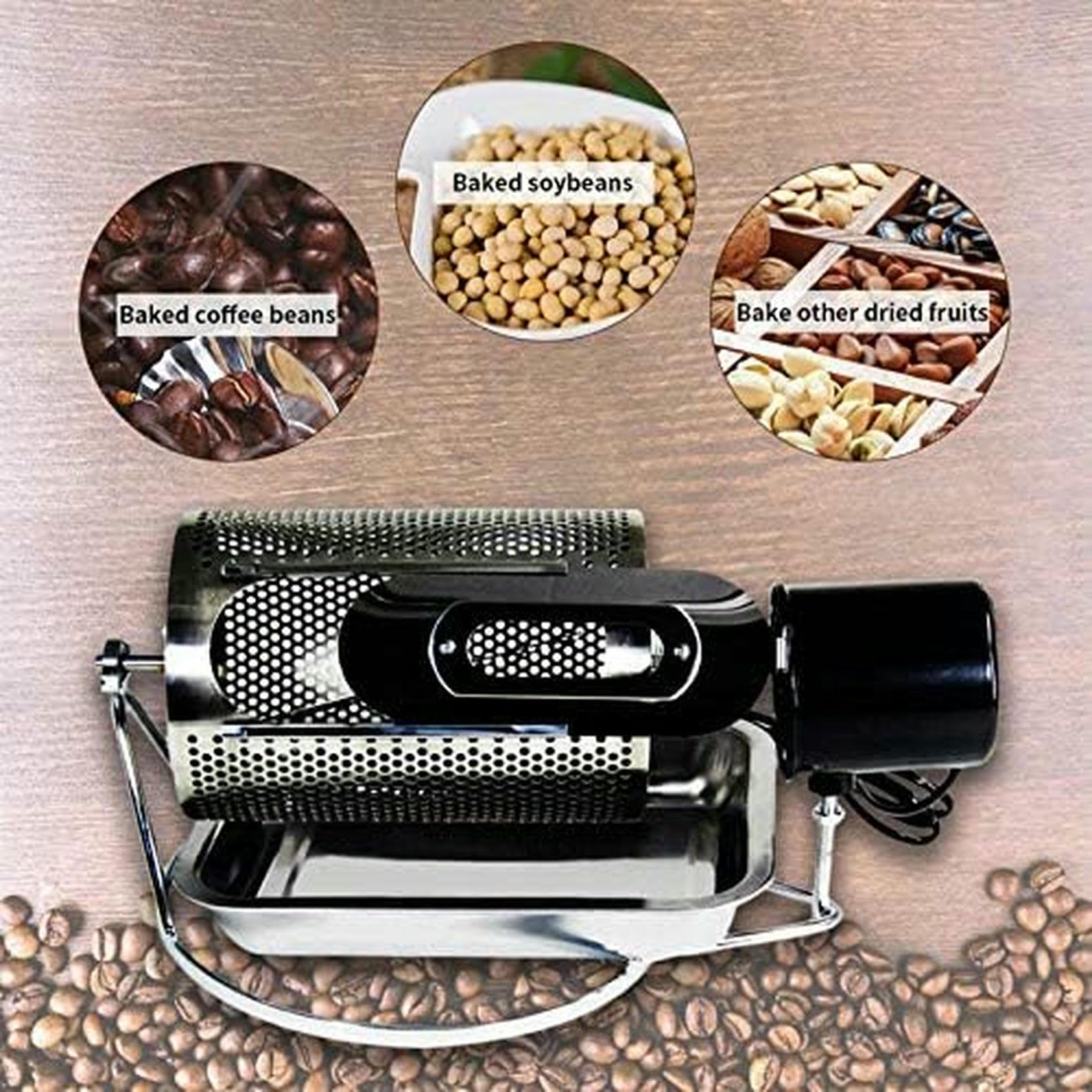 Tostadore Elettrico per caffè, Tamburo in Acciaio Inossidabile con Finestra Visibile, Tostadore per Arachidi Domestico, capacità 250g