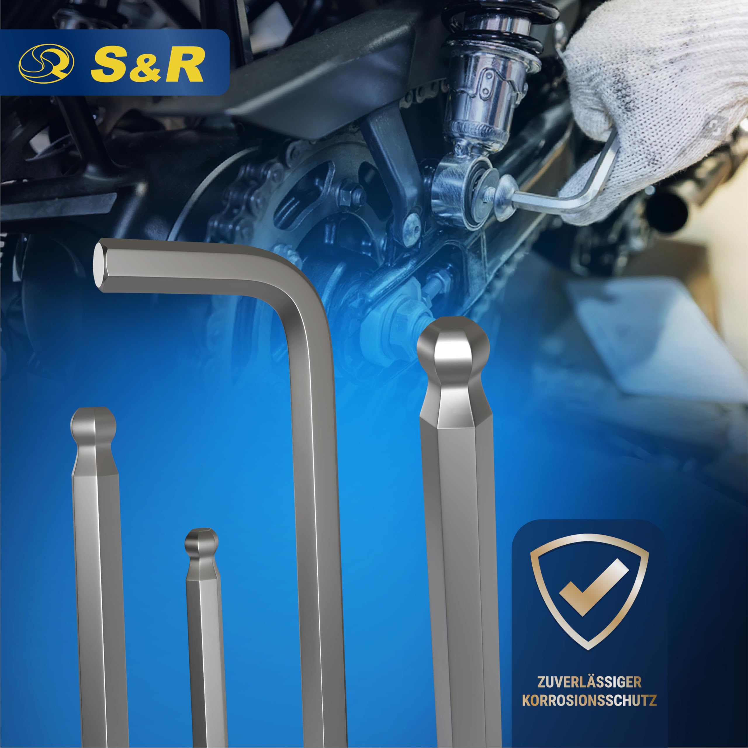 S&R Innensechskantschlüssel Satz HX, 13-tlg mit Kugelkopf, Innensechskant LANG, 1,27 bis 10 mm, Cr-V-Stahl gehärtet… – Ansicht 4