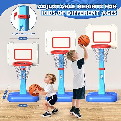 Miniatura 3 de Aro de baloncesto para niños pequeños, aro de baloncesto de altura ajustable junto a la piscina