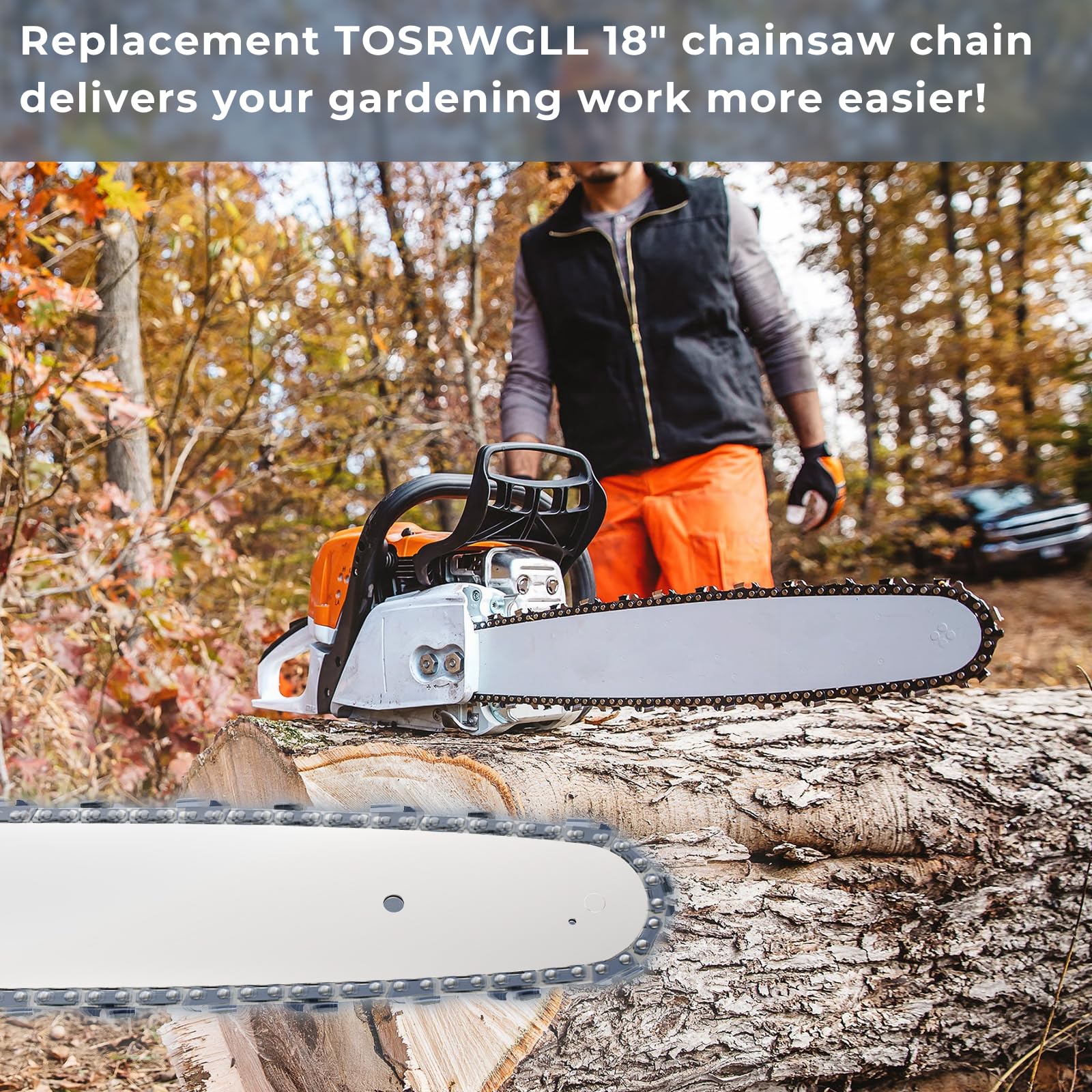 26RS68 - Cadena de motosierra de repuesto de 18 pulgadas para modelos de motosierra Stihl 025, MS250, MS251, 3639 005 0068, 68 eslabones de transmisión de 0.08 pulgadas, calibre de 0.3 pulgadas de