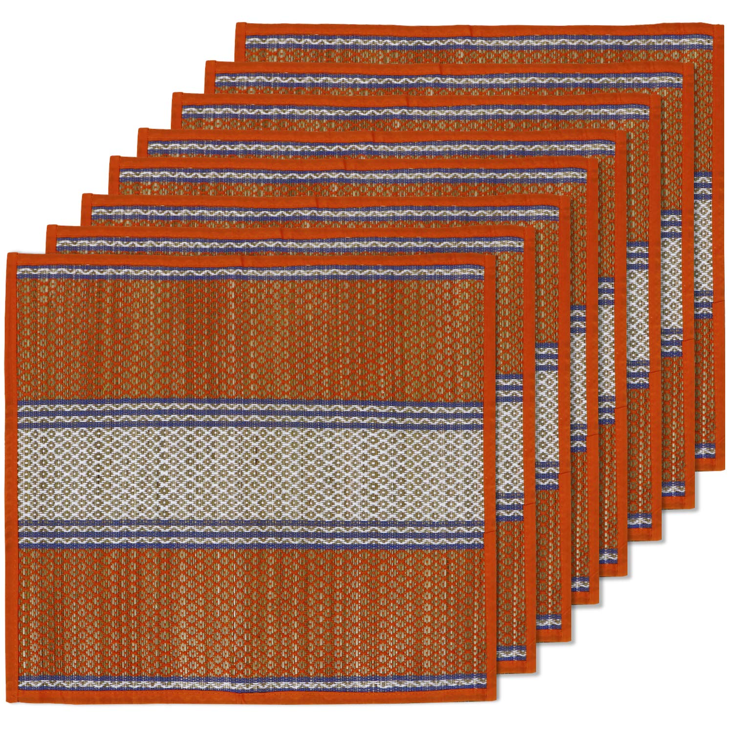 HOKIPO Natural River Grass Handcrafted Pooja Floor Mats/Meditation Prayer, Sittting, Aasan Mat Chatai Set of 8, 18x18 Inches (IN78-OR*8)