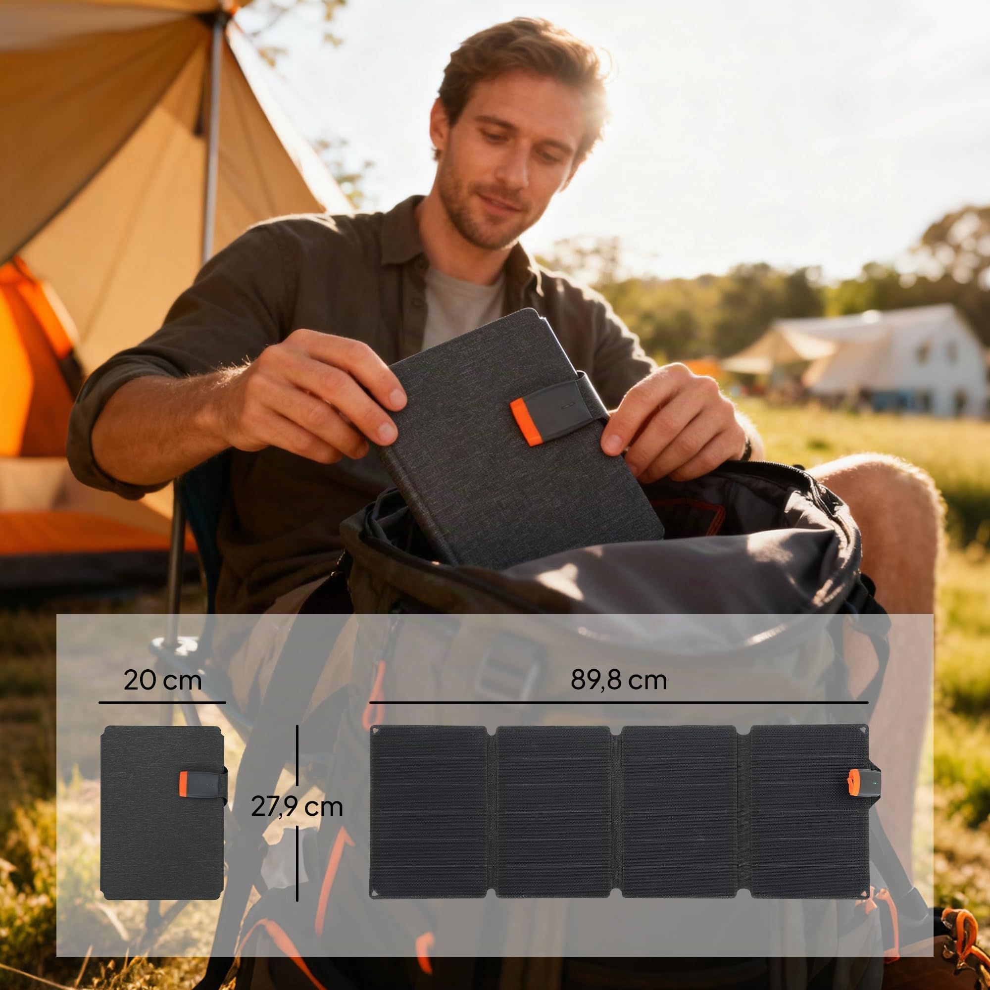 HOMCOM 36W Cargador Solar Plegable Panel Solar Portátil USB-A y Tipo-C | IP67 Impermeable, Placa Plegable con Superficie de ETFE, para Cargar Teléfonos, Tablets, Camping y Senderismo