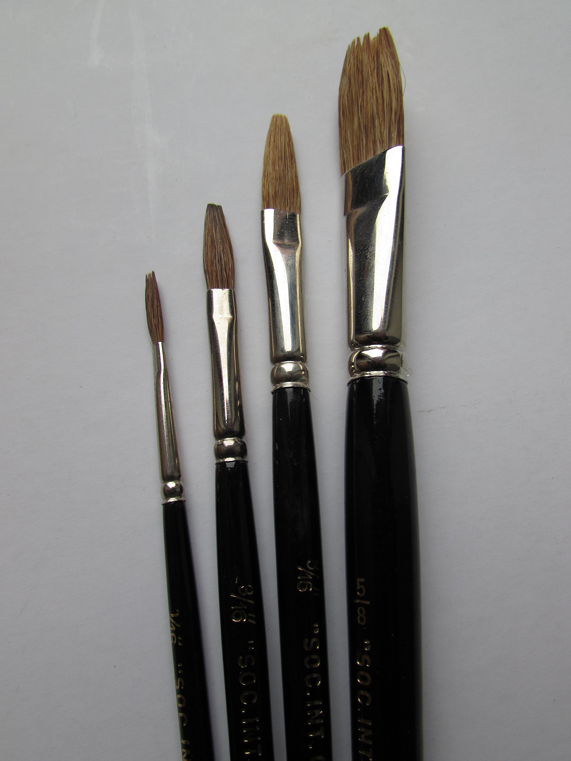 Set of 4 Signwriter Lettering Brush One-Stroke Artist Brushes 1/16''-3/16''-5/16''-5/8''