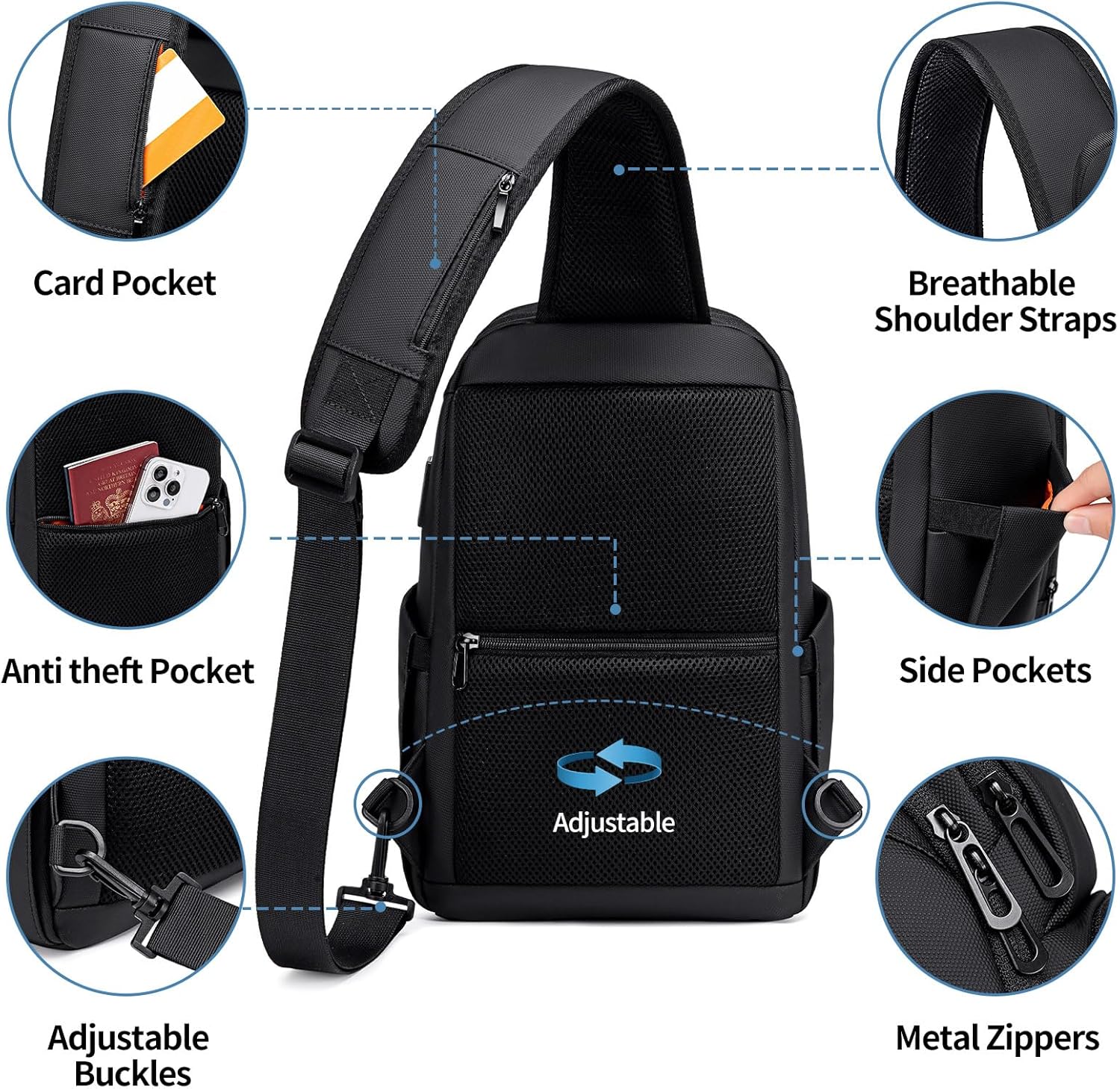 FENRUIEN Crossbody Sling Bag for Men, Water Resistant One Shoulder Backpack, Side Bag for Travel - Image 5