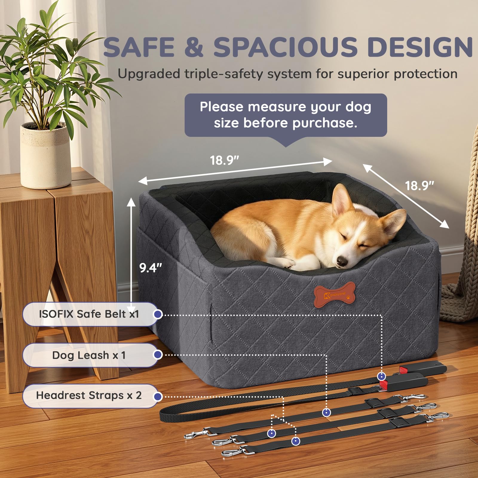 Dog Car Seat for Small Medium Dogs, 6" Elevated Booster Seat with ISOFIX Safety Fixation, Washable Cover & High Density Memory Foam, Portable for Car Front/Rear/Trunk Home Outdoor Use (Charcoal Gray) - image 8