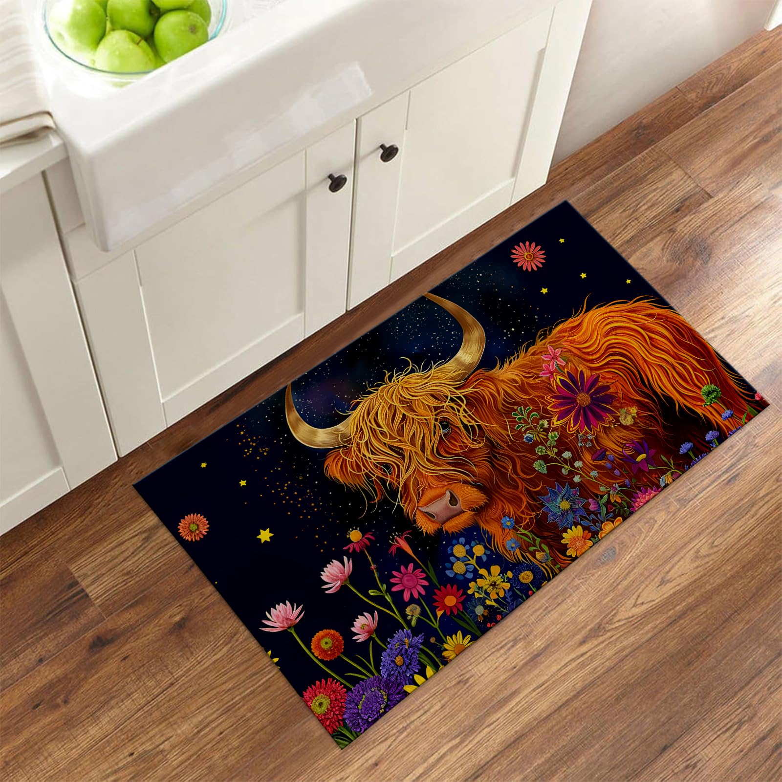 Bidesk Highland Cow and Floral Indoor Door Mat, Welcome Cattle Door Mats Inside for Front Door Living Room Bedroom, Non Skid Doormat for Kitchen,