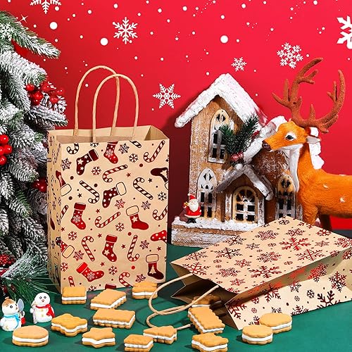 Miniatura 6 de 24 bolsas de regalo de Navidad con papel de seda, bolsas de papel kraft con asas a granel para envolver regalos de Navidad, suministros de fiesta