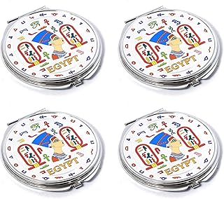 مراة مكياج فرعونية للجيب من ايماتجار، هدايا تذكارية مصرية قديمة للنساء والام من مصر، 4 قطع (نفرتيتي - فضي - 7 سم)