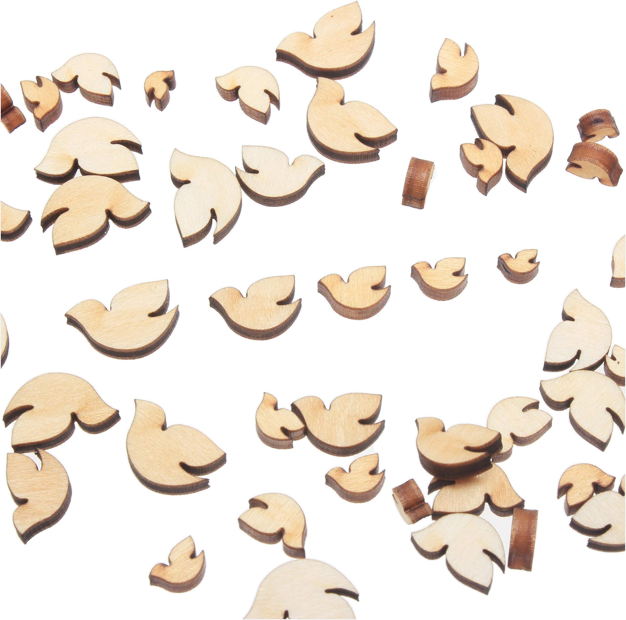 yuhoshop 100 pcs [Dove Shape] Mini Mixed Small Wooden Embellishments - Scrapbooking Shapes for Craft Decor Button, 0.5, 0.75, 1, 1.25 & 1.5 cm