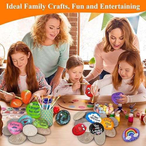 Miniatura 4 de 12 rocas grandes para pintar, piedras de pintura de roca de río, rocas planas lisas con 12 pinceles de pintura para pinturas, roca natural para