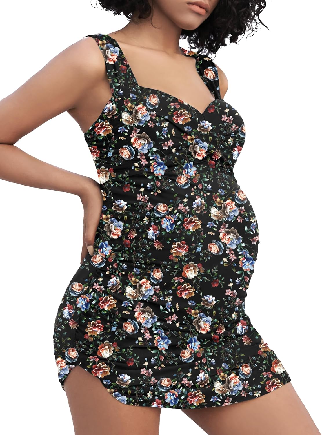 COCOPEAR Maternity One Piece Swimsuit Tankini with Skirt Pregnancy Bathing Suit Dress Plus Size Swim Dress Floral 78 2XL/14-16