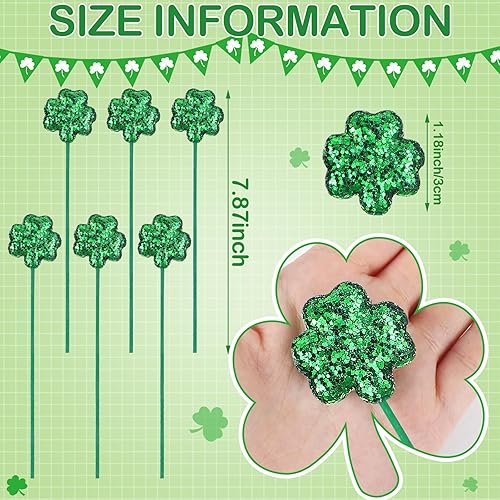 Miniatura 3 de 36 piezas de trébol con purpurina para el día de San Patricio, selecciones de jarrón de espuma de trébol para centro de mesa, relleno de jarrón,