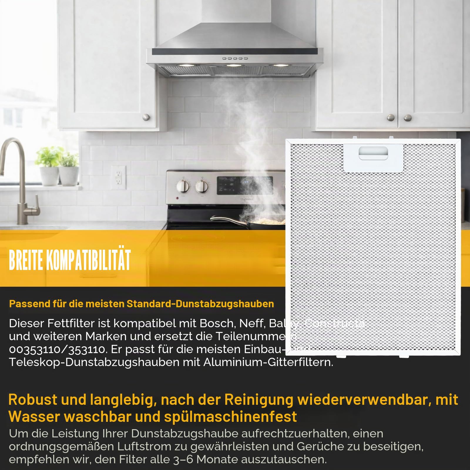 Filter für Dunstabzugshaube 310 x 250, Dunstabzugshaube Kompatibel mit Boschh Dunstabzugshaube von Poweka (3 Stück)