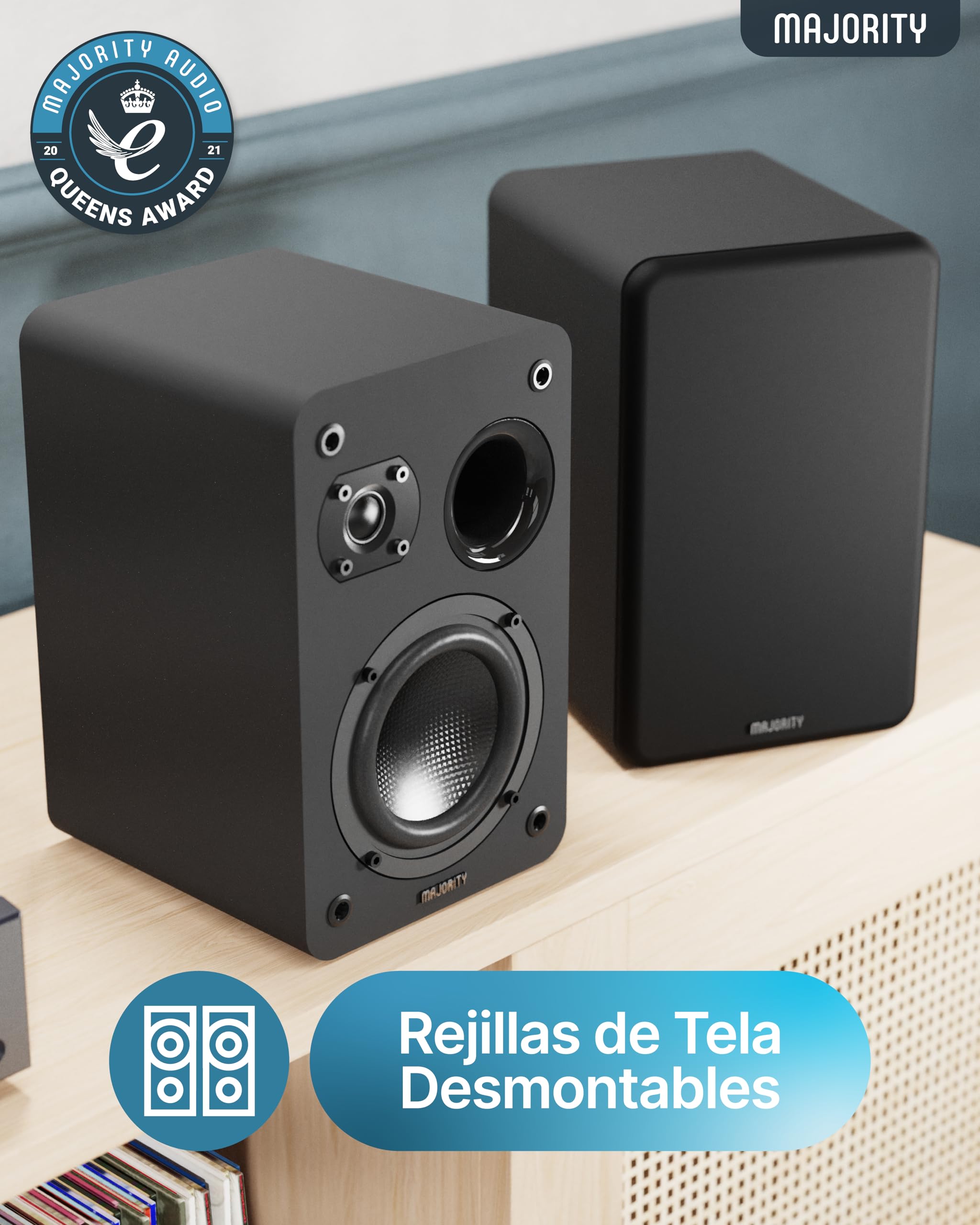MAJORITY D70X Altavoces Pasivos HiFi | 2 x 30W Monitores Estudio | Altavoz Pasivo Impedancia de 6Ω y Respuesta de Frecuencia de 40 Hz-20 kHz | Altavoces Duales con Conos de Fibra de Carbono (Negro)