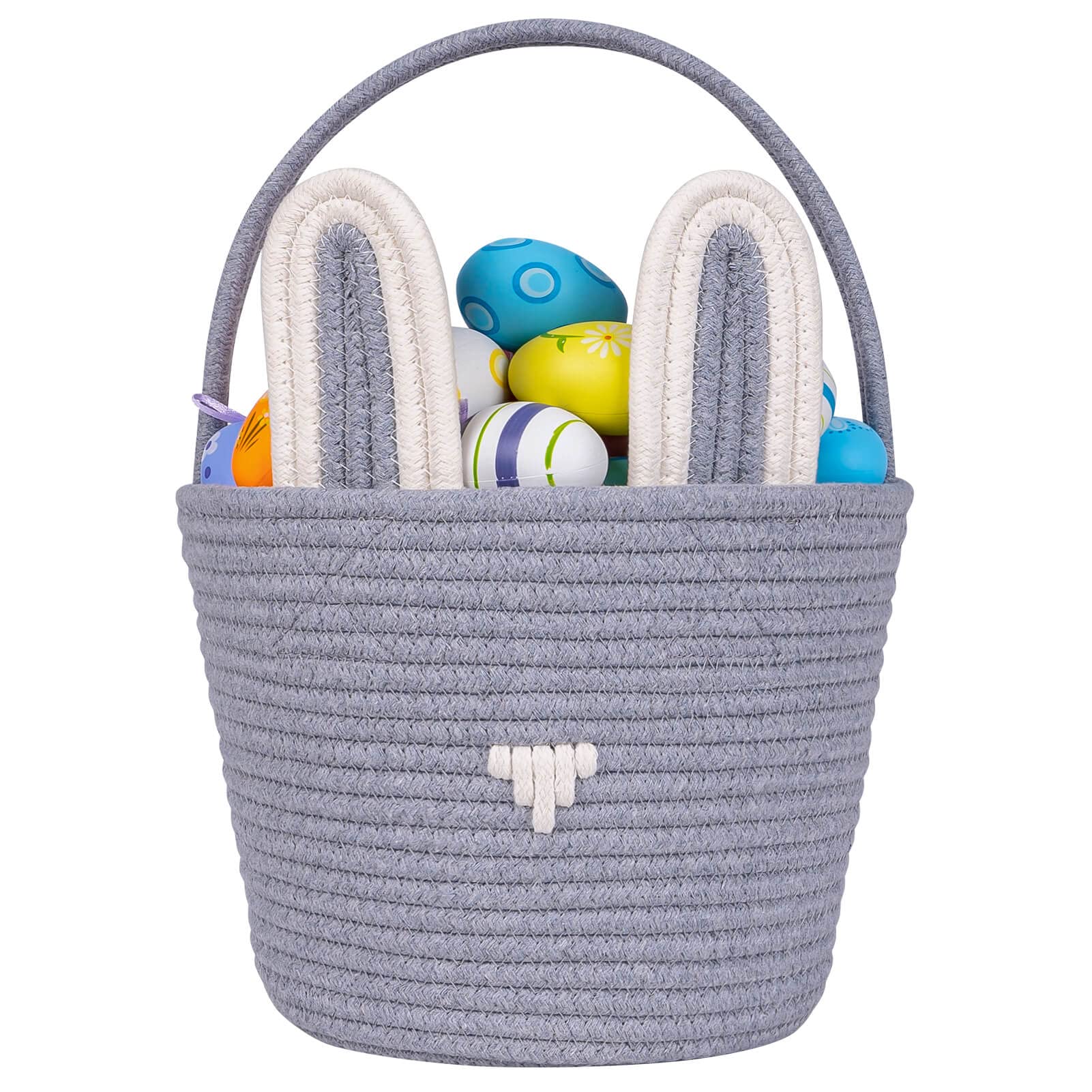 CubesLand Grey Easter Bunny Basket Egg Bags for Boys Kids Children, Candy Egg Easter Basket Rabbit Buckets with Ears, Cute Baby Gifts Bags for Easter 9.8 x 7.8 x 7.8â€?Empty Basket