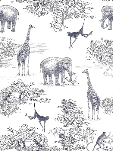 Papel tapiz vintage autoadhesivo natural pintado a mano animales del bosque elefante jirafa mono extraíble despegar y pegar papel tapiz para sala de