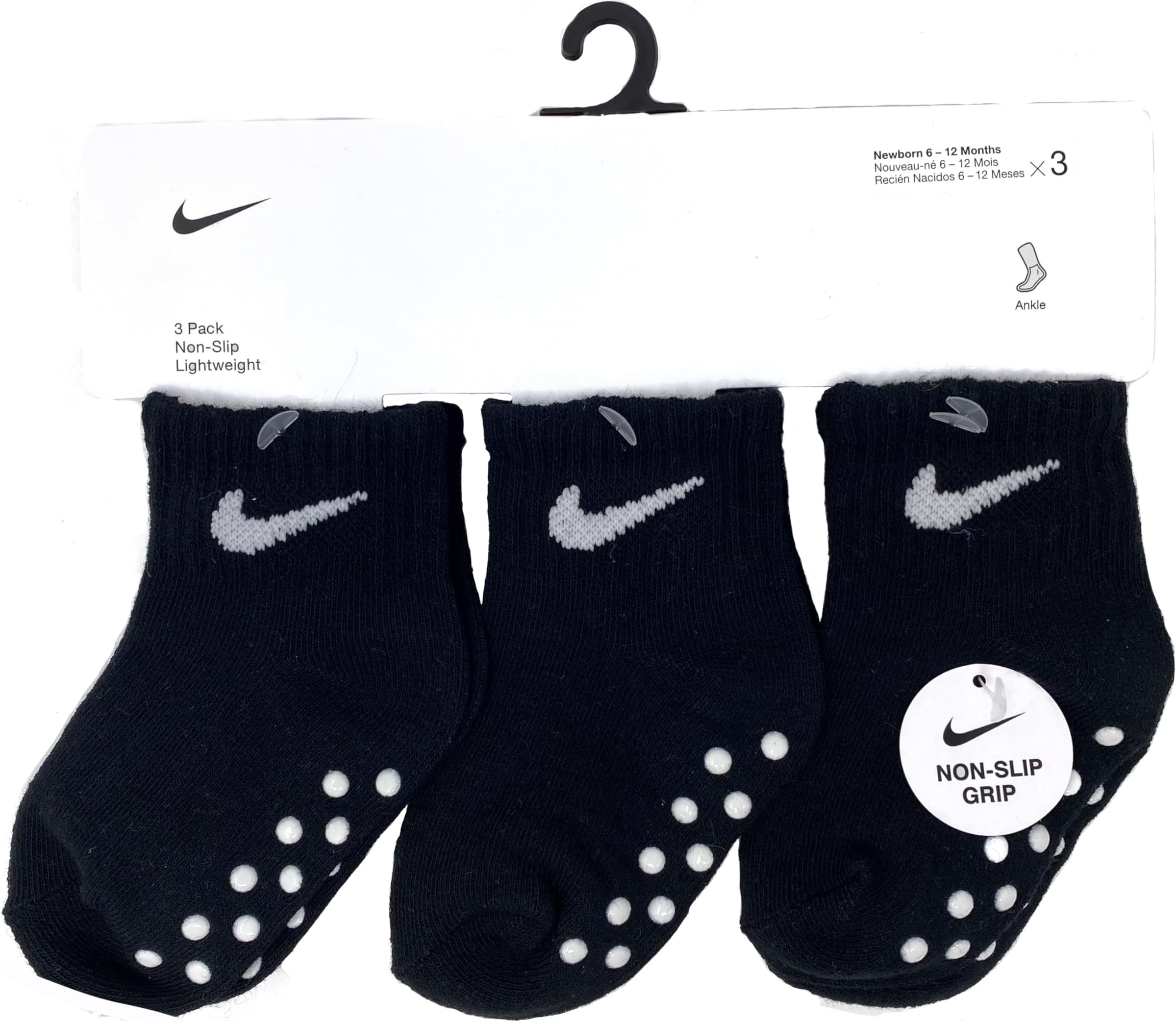 Nikebaby-girls Ankle Gripper Socks (3 Pairs) (US, Age, 6 Months, 12 Months, Black/Black/Black)