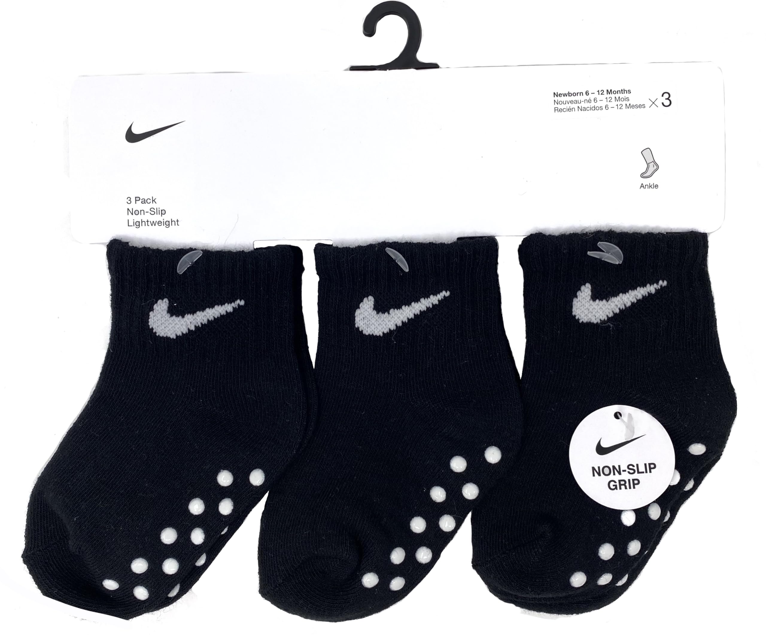 Nikebaby-girls Ankle Gripper Socks (3 Pairs) (US, Age, 6 Months, 12 Months, Black/Black/Black)