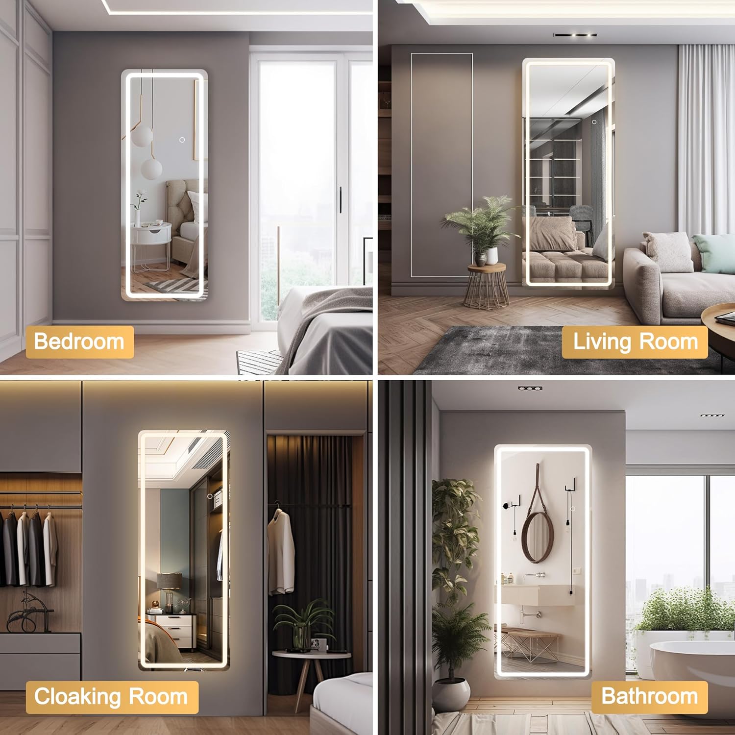 Hasipu LED Door Mirror Full Length, 56 x 16 Over The Door, Hanging With Lights for Bedroom, Living Room, Cloakroom