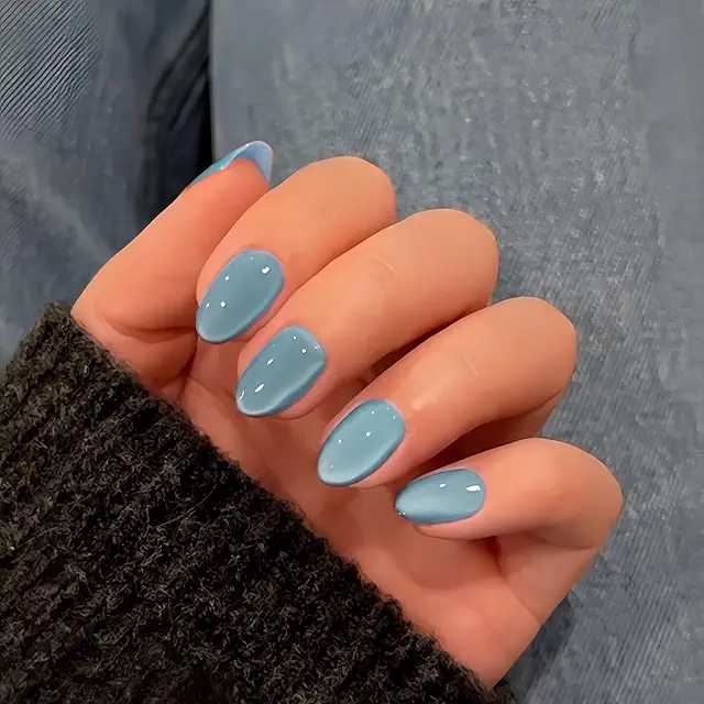 KQueenest Cat Eye Press On Nails Kurz - Blau Glitzer Fingernägel zum Aufkleben, 30 Stück