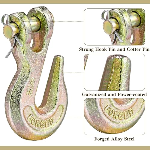 Miniatura 3 de Zonon Paquete de 10 ganchos de cadena de 516 pulgadas, gancho de horquilla de acero forjado de grado 70, ganchos de agarre para cadena de grado 70