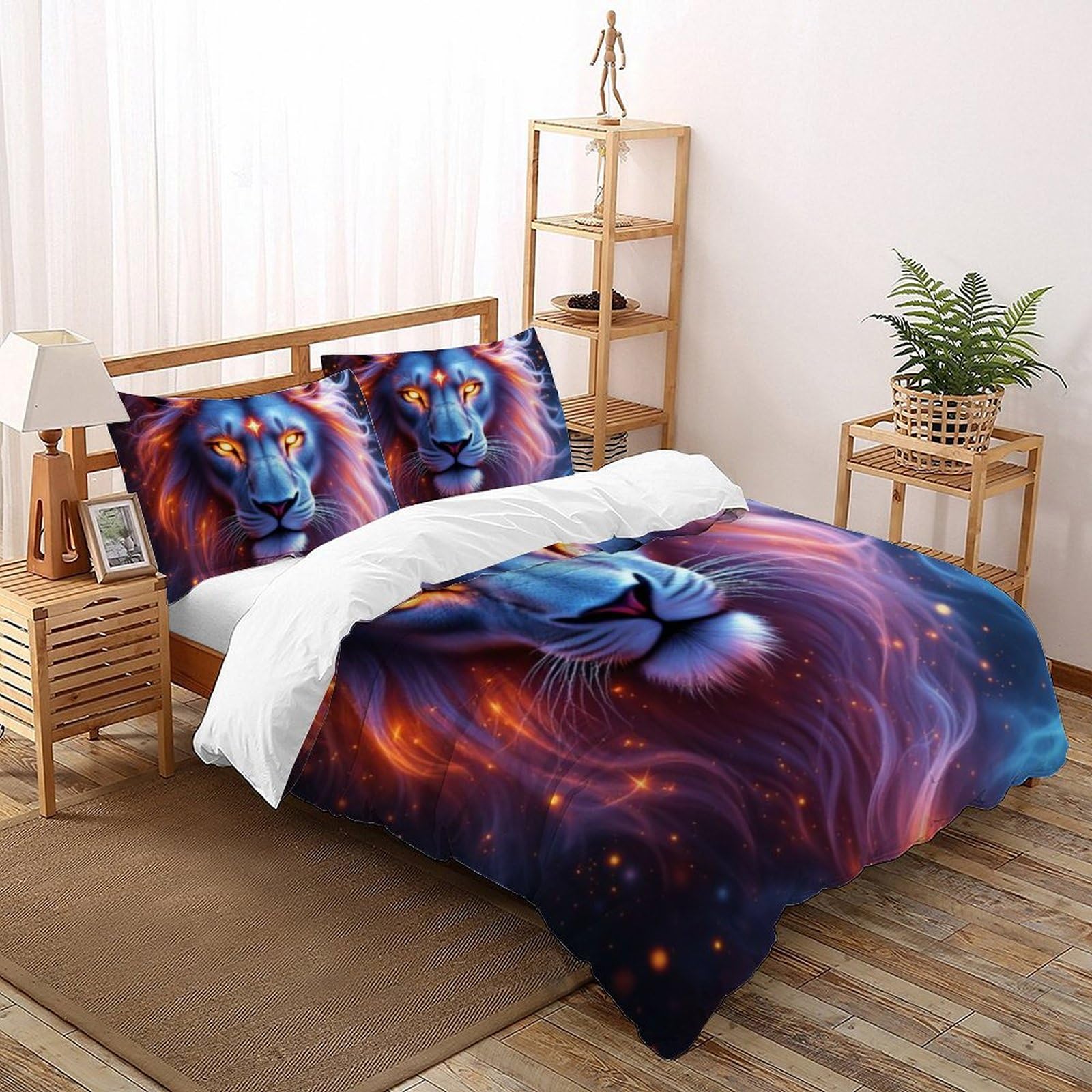 Housse de couette lion hypoallergénique en microfibre 260x220cm pour grand lit king
