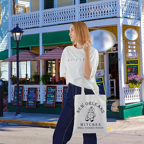 Miniatura 7 de BLUPARK Divertida bolsa de mano de bruja espeluznante regalo de viaje de brujas de Nueva Orleans Bolsa de compras de hechizos