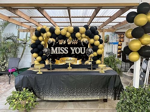 Miniatura 3 de Fondo de fiesta de despedida de jubilación We Will Miss You Black Gold Glitter Balloon Photography Background Goodbye Going Away Retirement Bye