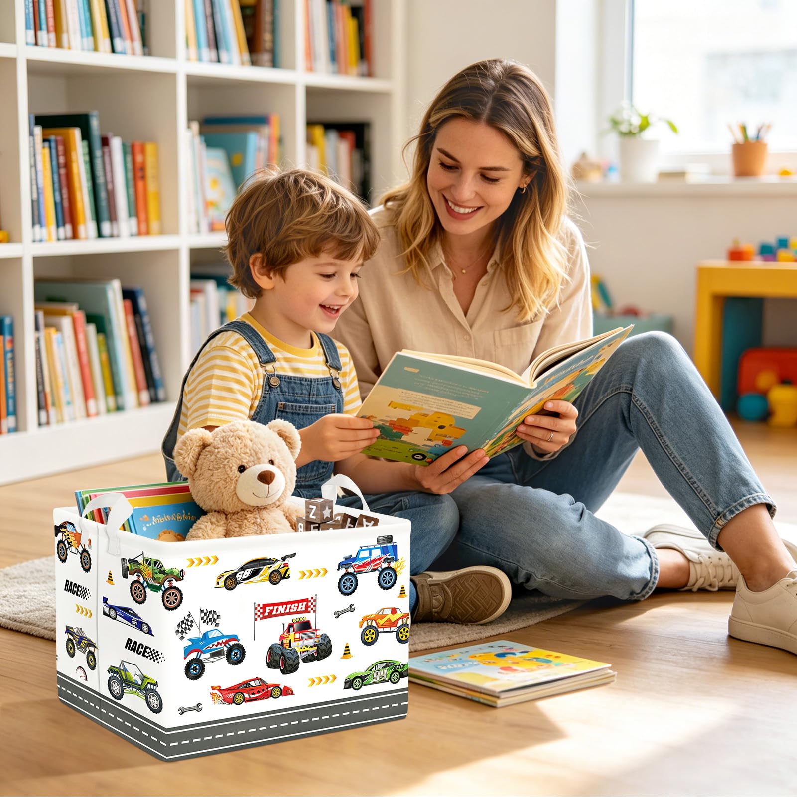Clastyle Ceste Biancheria Bambini Auto Cestino Giocattoli Vestiti Impermeabile per Ragazzo Cestino Portaoggetti per Bagno Cameretta Bucato, Camion Mostruoso, 40x30x30 cm