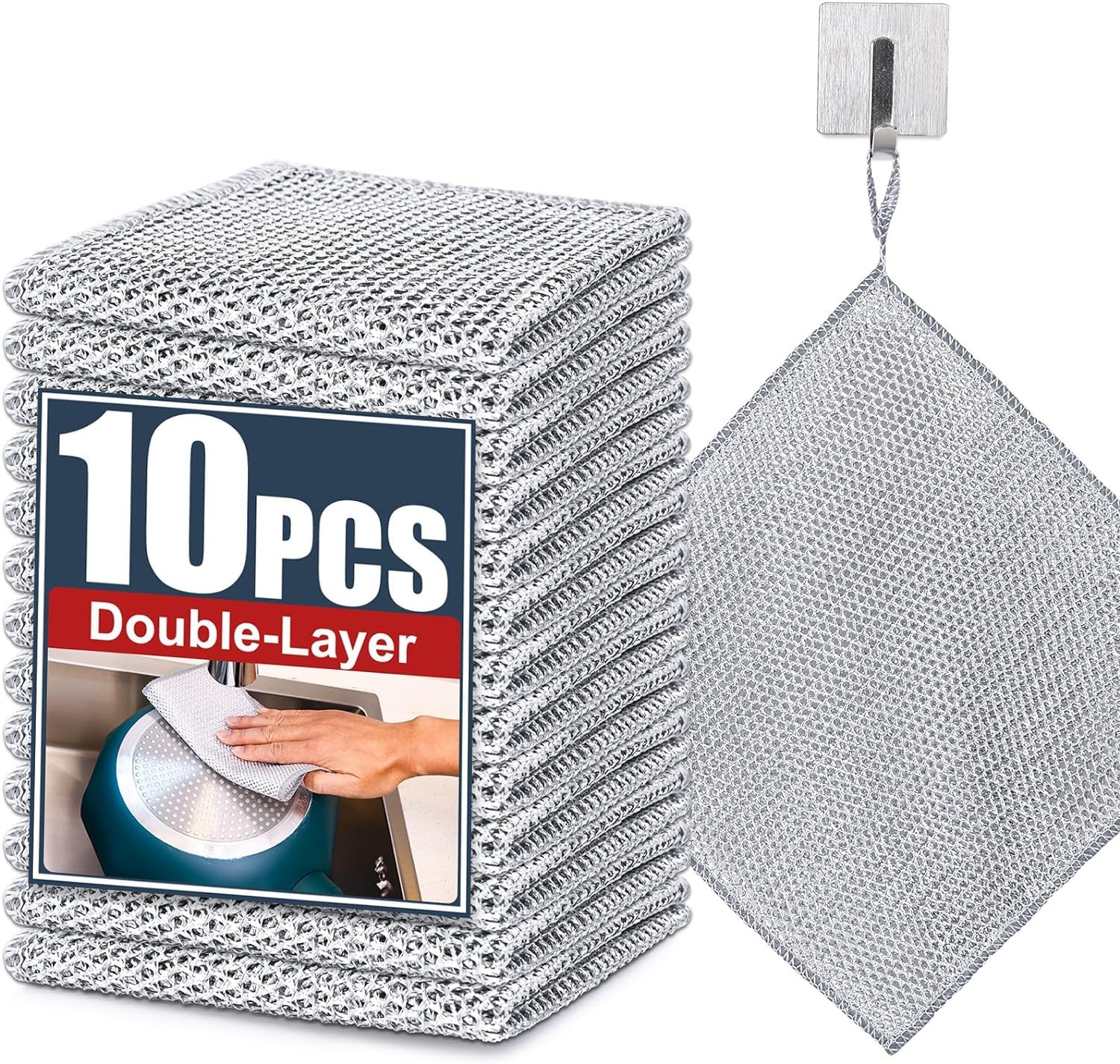 Multipurpose Wire Dishwashing Rags for Wet and Dry Stainless Steel Scrubber for Utensils Non-Scratch Wire Dishcloth for Washing Dishes Sinks Counters Easy Rinsing Machine Washable (Pack of 10) (B0DCK8PXFG) Amazon Price History, Amazon Price Tracker