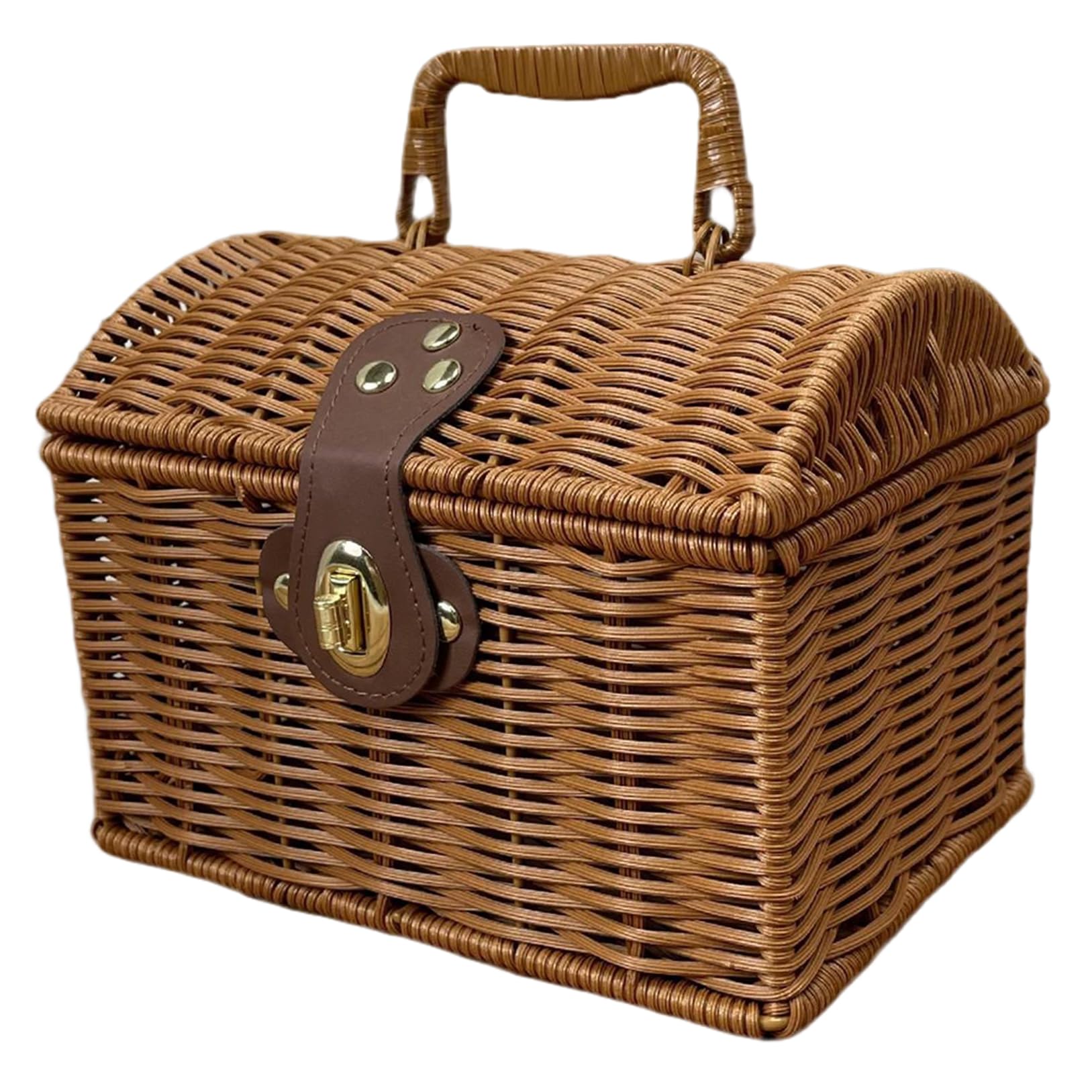 Syglawnd Brown 8×6In Wicker Basket With Lid & Handle Rattan Storage Woven Suitcase For Wedding Party Travel Photography Props