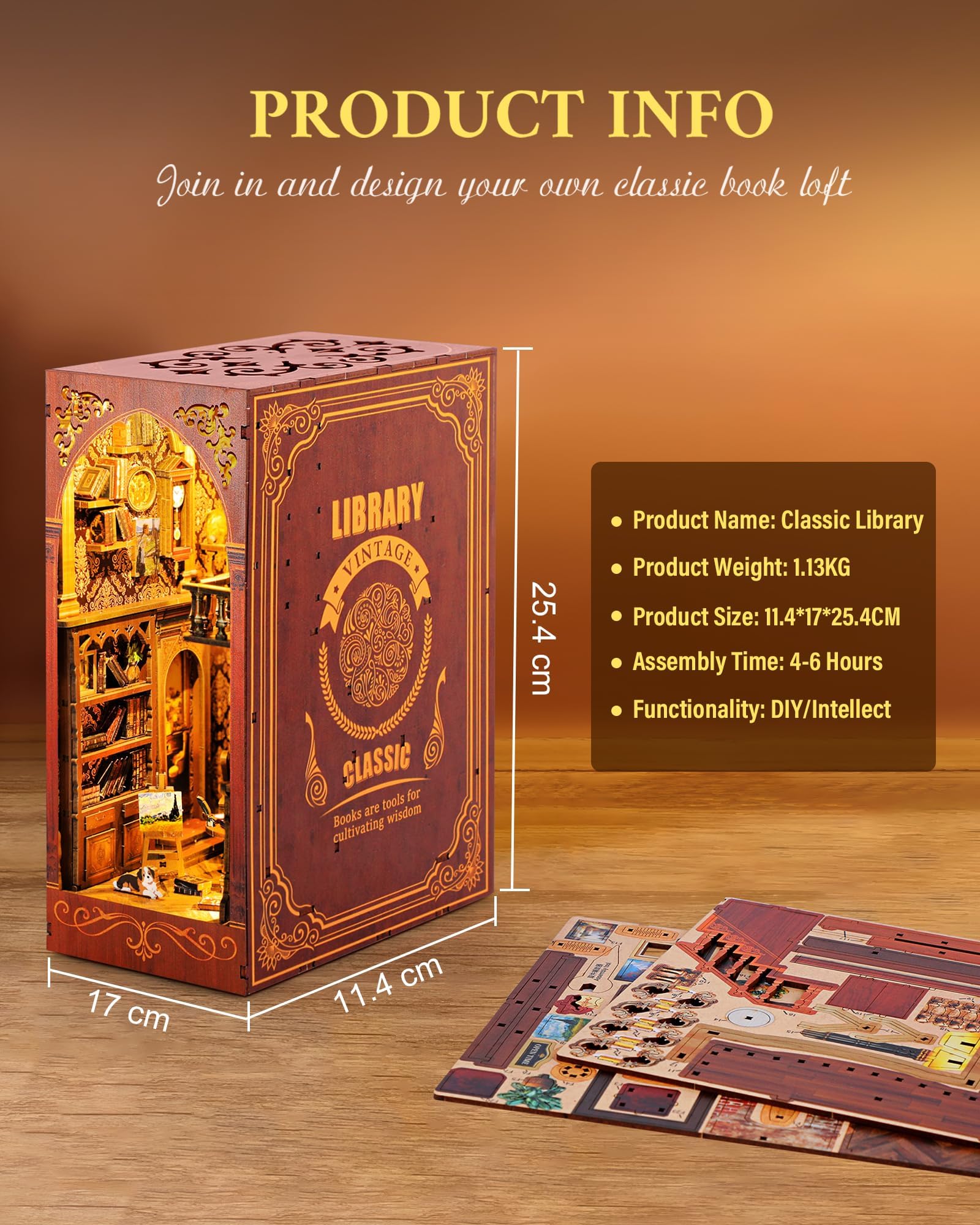 Kit Book Nook DIY Maison Miniature - Bibliothèque Magique Avec Éclairage LED
