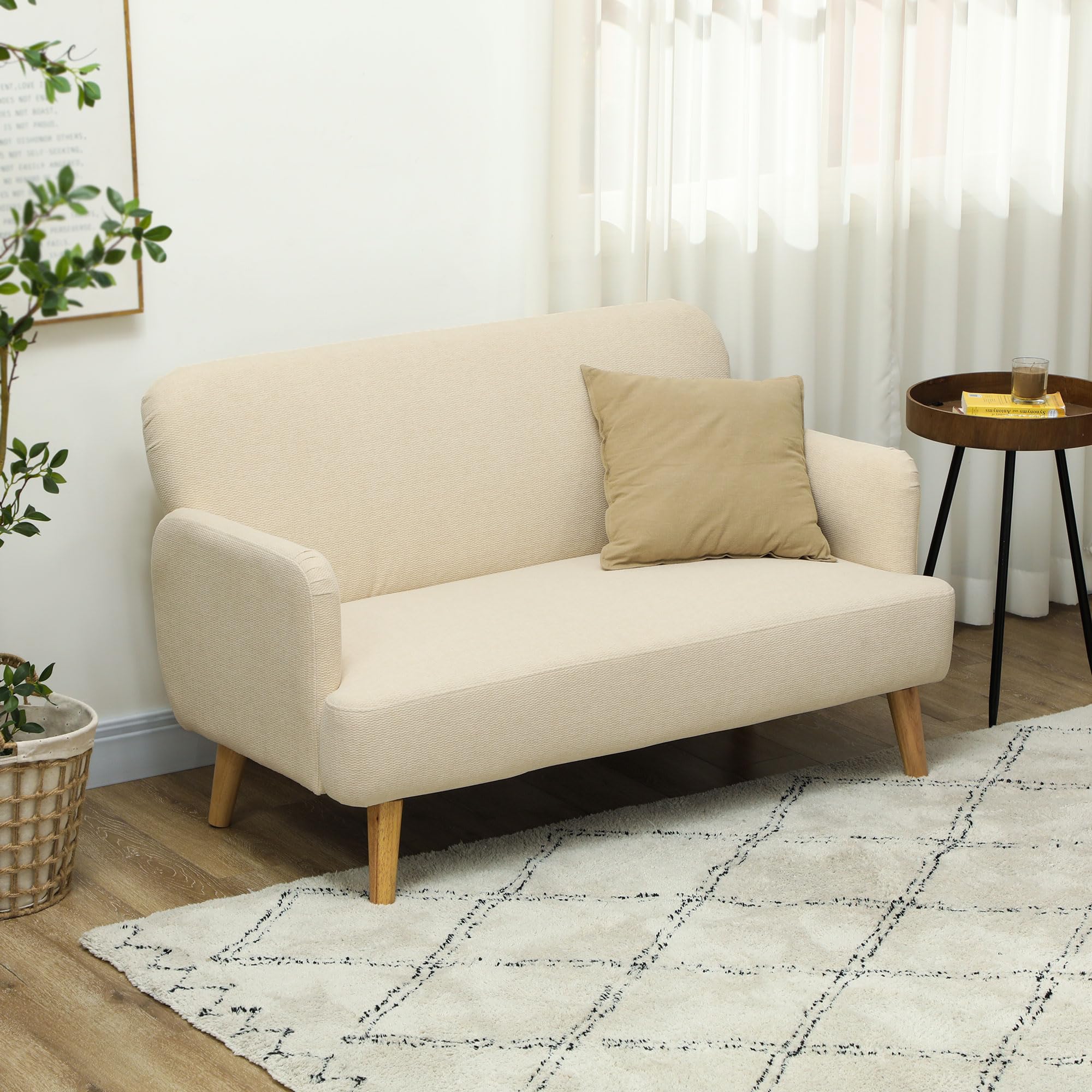 HOMCOM 2 Sitzer Sofa Kleines Sofa Holzbeine 130 x 74 x 79 cm Cremeweiß