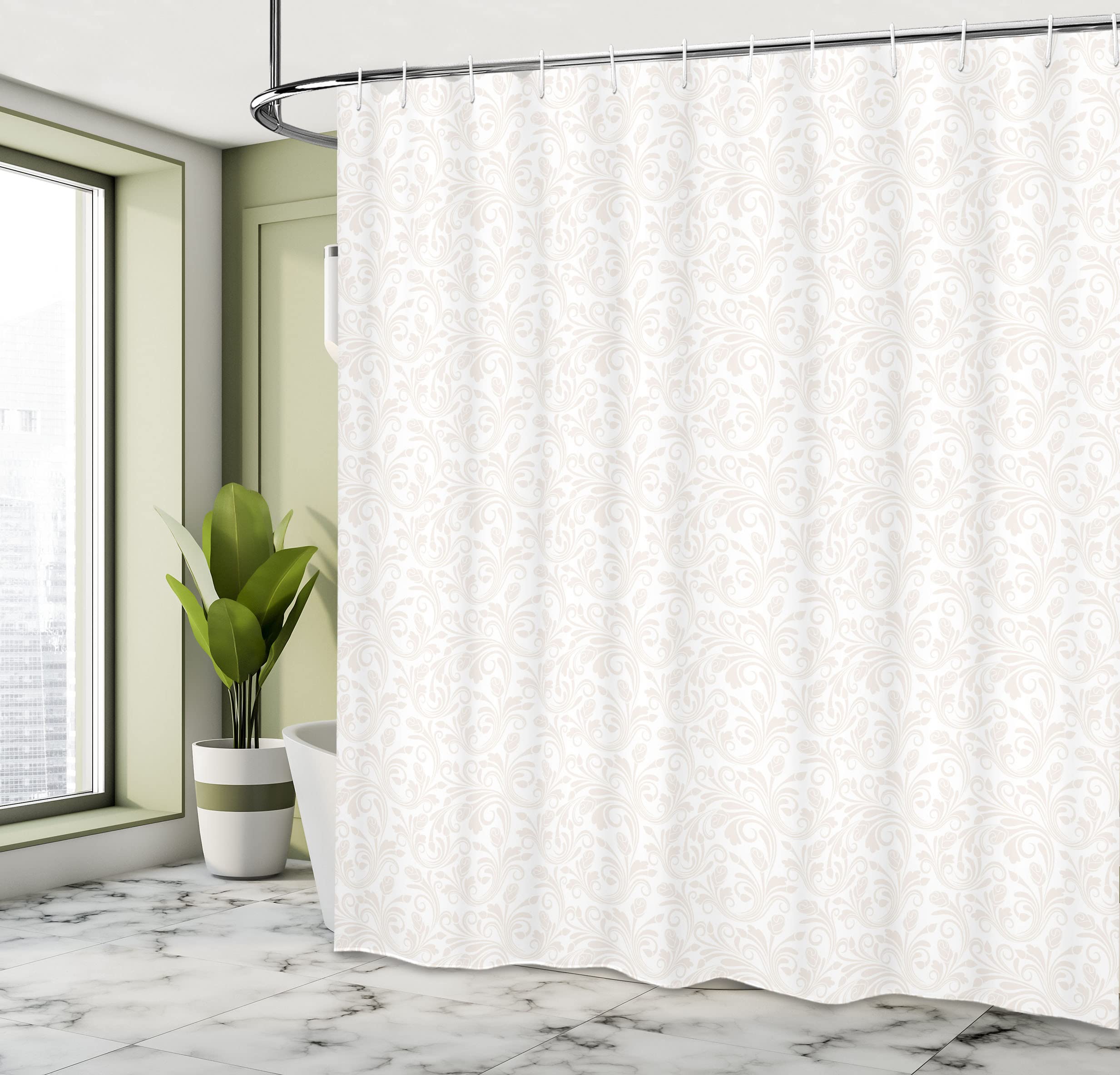 ABAKUHAUS Ivory Shower Curtain, Medieval Victorian Petals Baroque Soft Toned Blooms Swirls Flourish Spring Pattern - Image 4