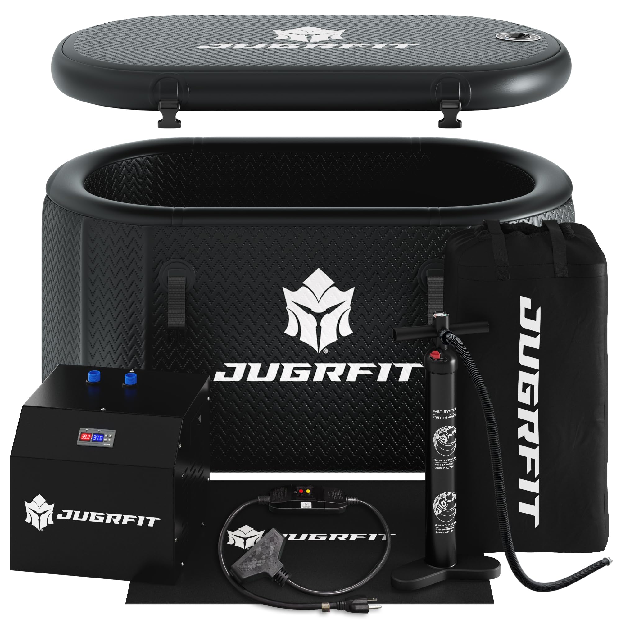 Cold Plunge Tub with Water Chiller – 53”L×32"W, 121 Gal Inflatable, Portable Ice Bath Tub for Outdoor or Indoor Use – 37℉ Chiller, Pump, & Filter – Boost Athletic Recovery, Mood, & Energy with JUGRFIT