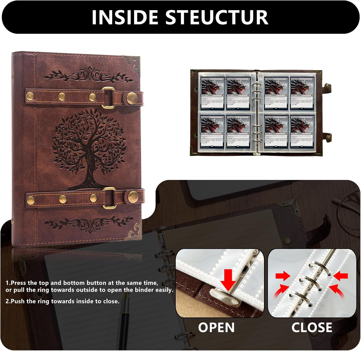 Trading Card Binder,4 Pockets 240 Cards Holder Collector Album with 30 Removable Sleeves Compatible For Football Card TCG Game Sports Cards Card Holder Binder Magic The Gathering Card